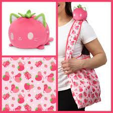 Plushie Tote Bag: Pink Strawberry Cats Tote Bag + Pink Strawberry Cat Plushie TET 6081-TY-550